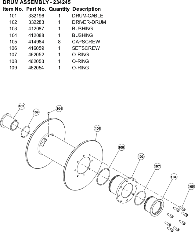 Ramsey Winch HDP-35000 Drum Parts Diagram