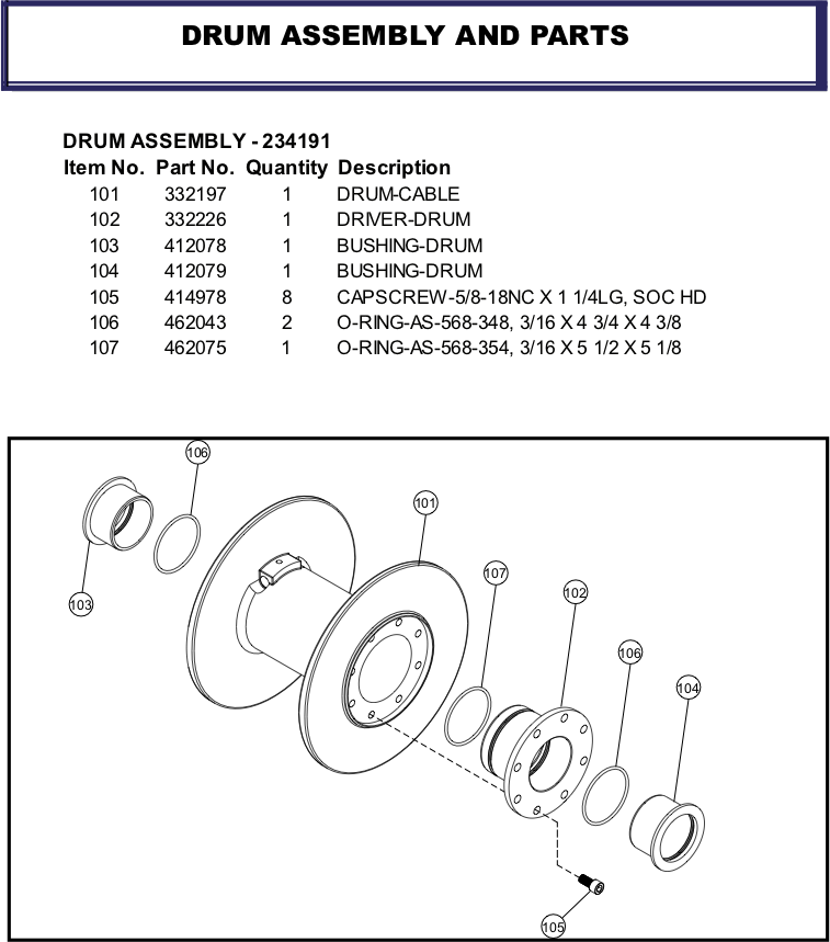 Ramsey Winch HDP-40000 Drum Parts Diagram