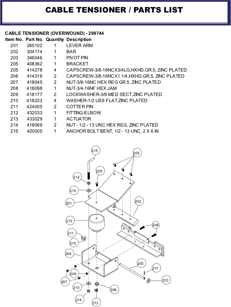 Ramsey Winch HDP-40000 Cable Tensioner Parts List