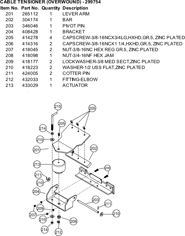 Ramsey Winch 299754 Cable Tensioner Parts Diagram