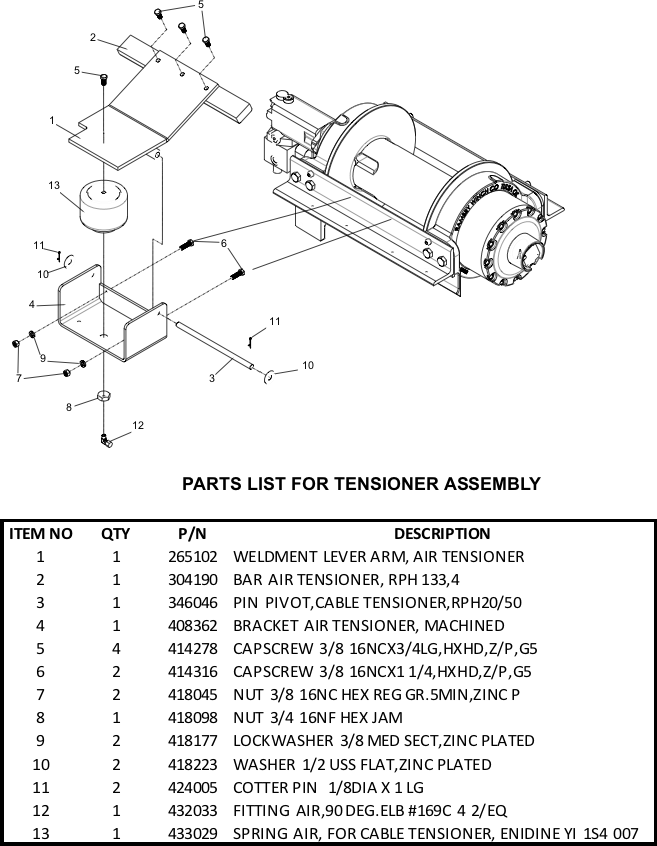 Ramsey Winch RPH-111,2 Tensioner Parts