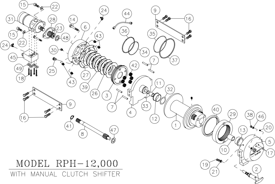Ramsey Winch RPH 12000 Parts Diagram - Manual Shift