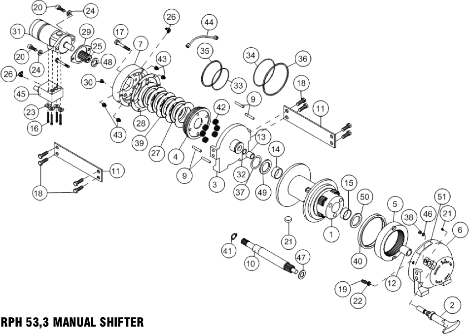 Ramsey Winch RPH-53,3 Parts Diagram - Manual Shift