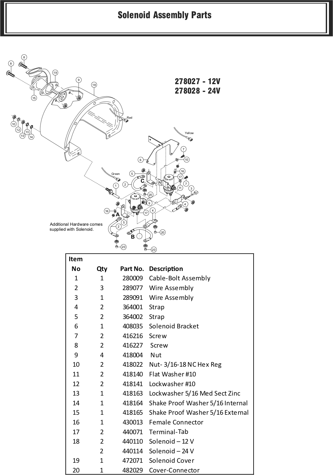 Ramsey Winch Electric DC-34,9 DCY-34,9 Solenoid Parts