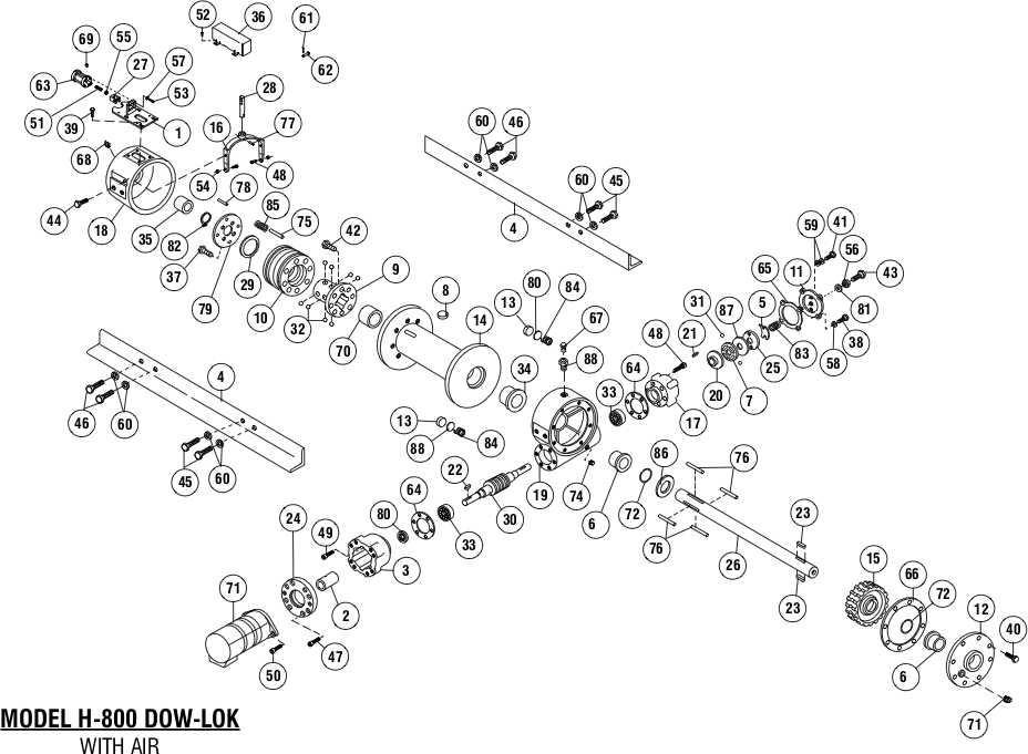 Ramsey Winch Hydraulic H-800 and HY-800 Dow-Lok Parts Diagram