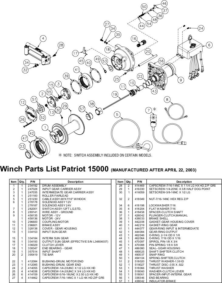 Ramsey Winch Patriot 15000 Parts Diagram