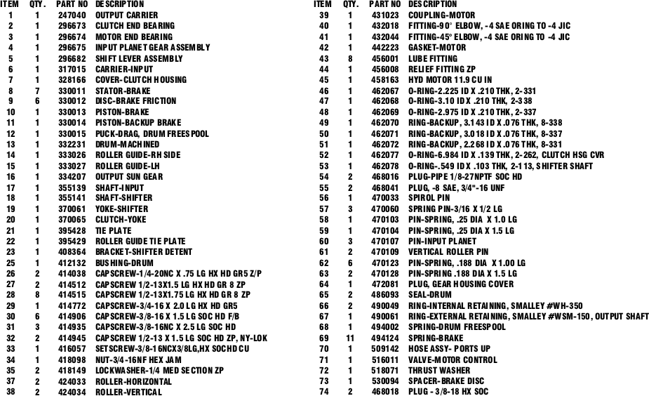 Ramsey Winch POWERMASTER 15000 Parts List