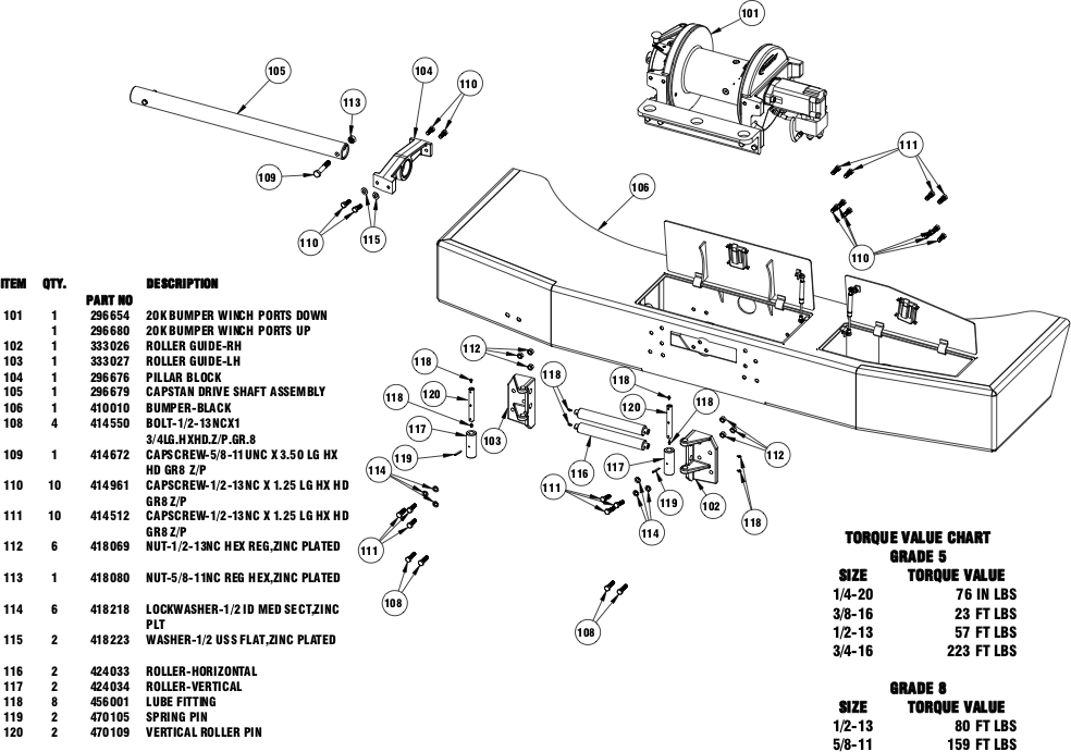 Ramsey Winch POWERMASTER 20000 Bumper Parts Diagram