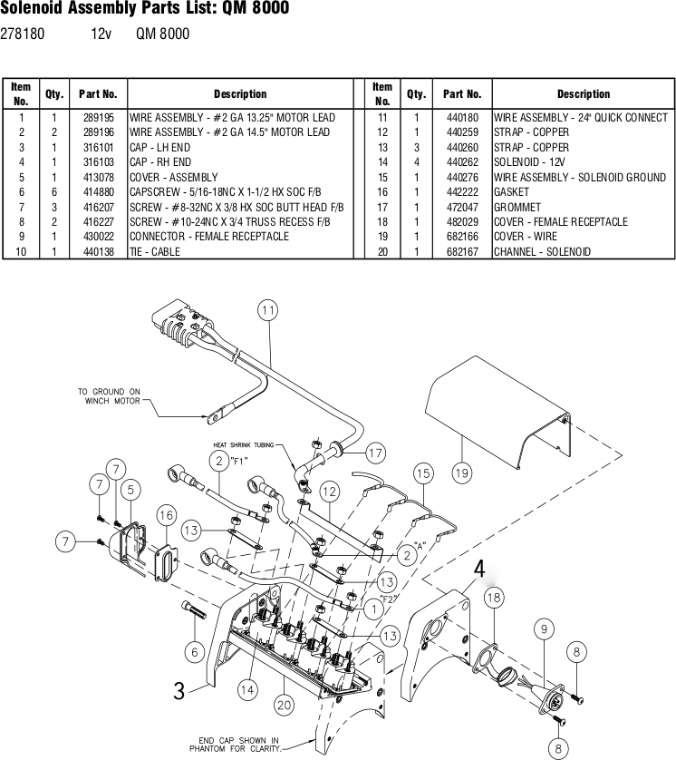 Ramsey Winch QM 8000 Solenoid Parts Diagram