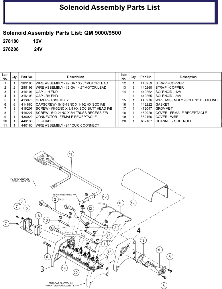 Ramsey Winch QM 9000 Solenoid Parts Diagram