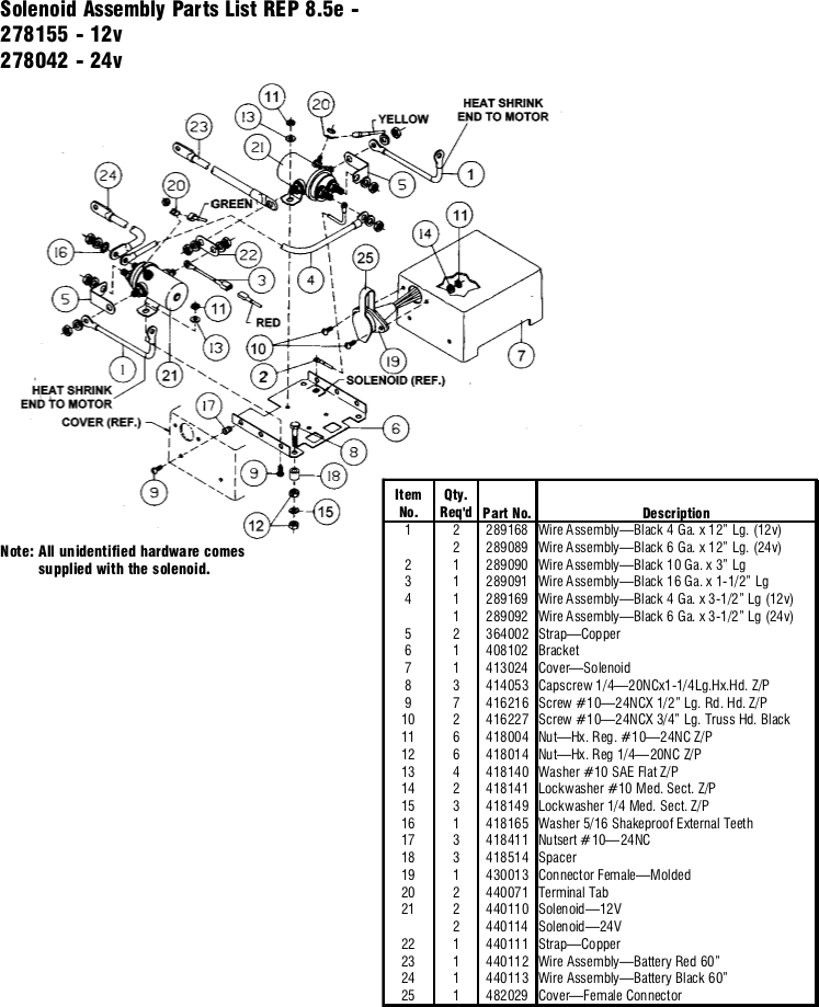 Ramsey Winch REP 8.5e Solenoid Parts Diagram