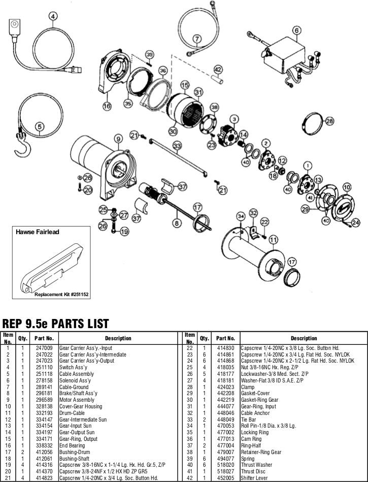 Ramsey Winch REP 9.5e Parts Diagram