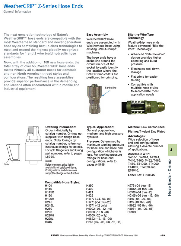 Eaton Weather Grip Fitting Information