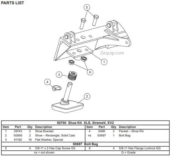 50695 Shoe - Rectangle Solid Cast XLS, XV2 & ExtremeV DIAGRAM