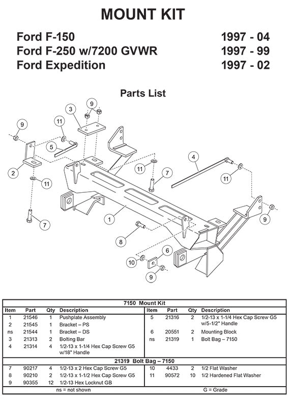 7150 FISHER SNOW PLOW MOUNT KIT MM FORD F150/F250