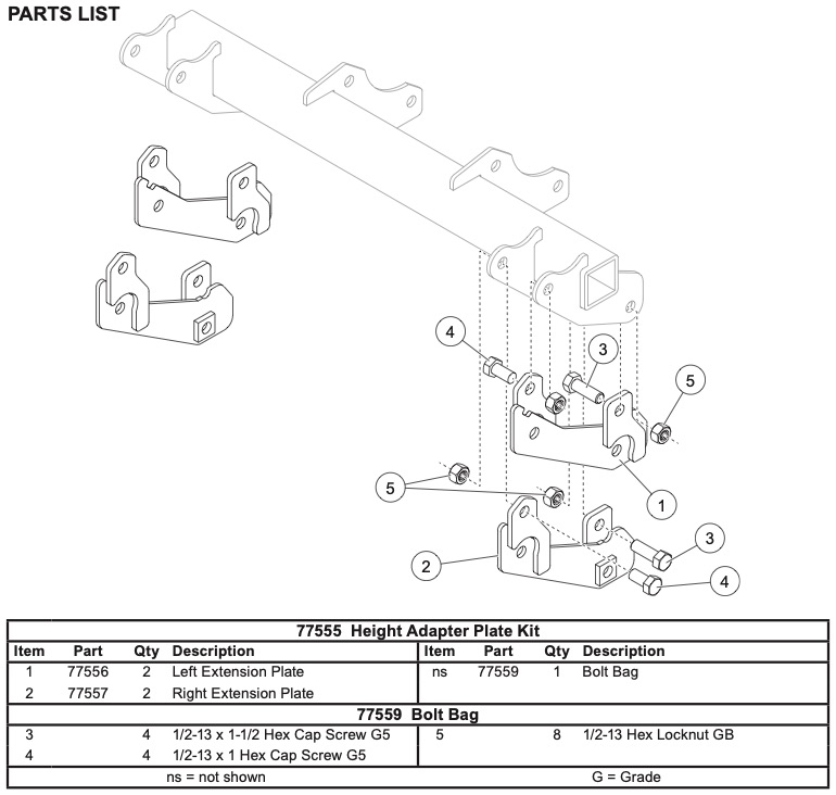 HEIGHT ADAPTER PLATE KIT 77555