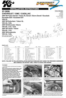 K&N FILTERS AIR INTAKE 57-3058 INSTALLATION GUIDE