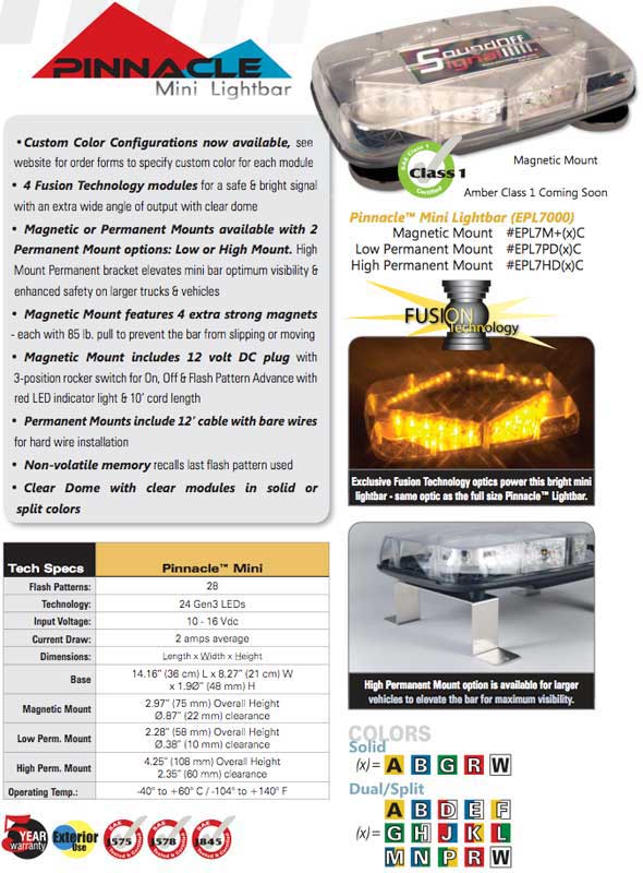 SoundOff Product Information Pinnacle Lightbar Mini