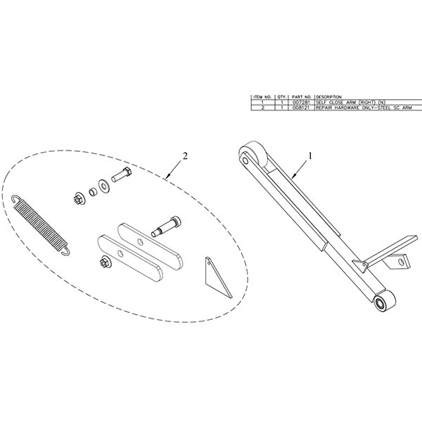 Steel Platform Self-Close Arm Kit- Right  
