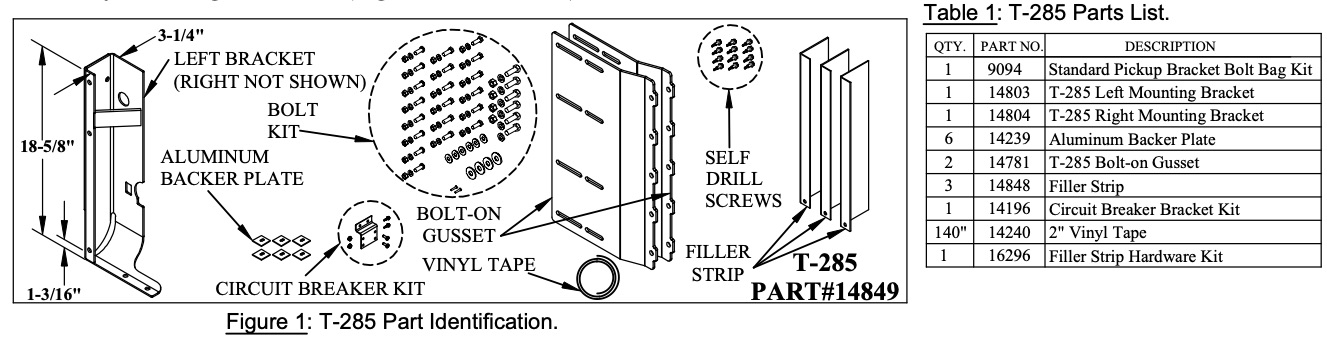 TOMMY GATE BRACKET KIT T-285 / G-285