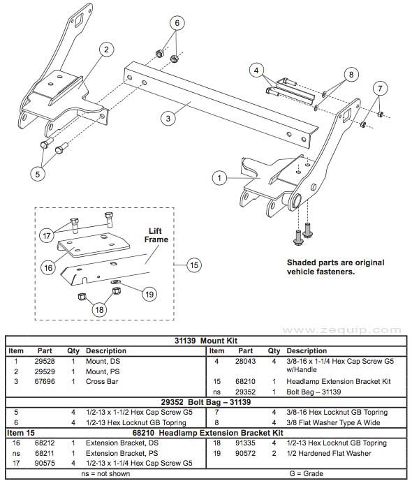 31139 Western Snow Plow Mount Kit Parts Diagram