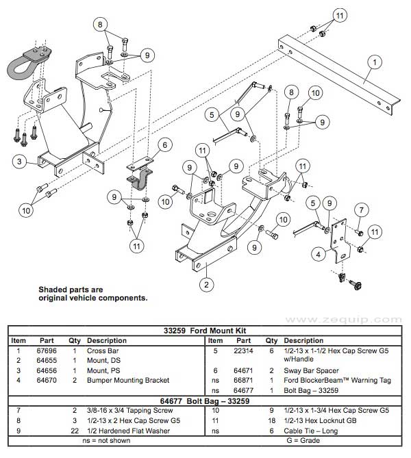 Western Mount Kit Diagram For Part 33259