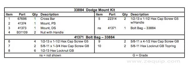 Western Mount Kit Diagram For Part 33884
