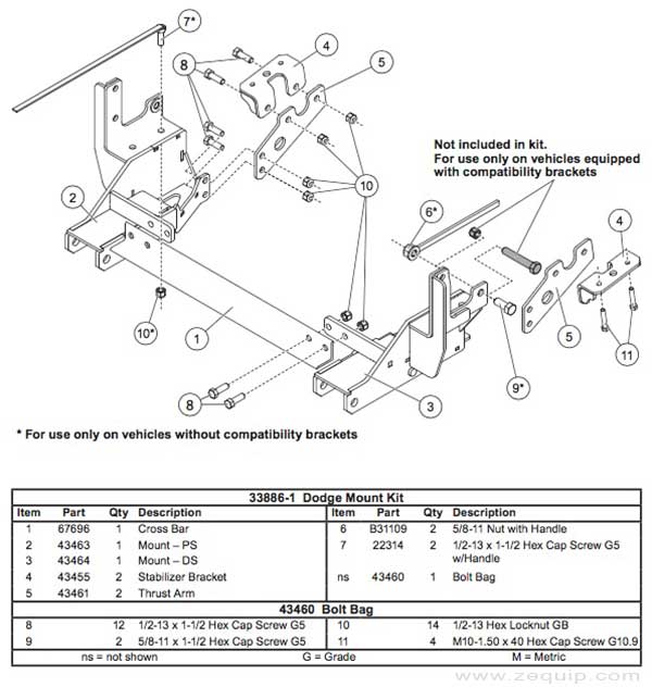33886-1 Western Snow Plow Mount Kit Parts Diagram