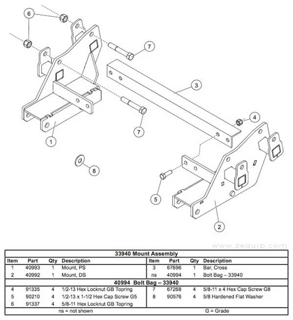 33940-1 Western Snow Plow Mount Kit Parts Diagram