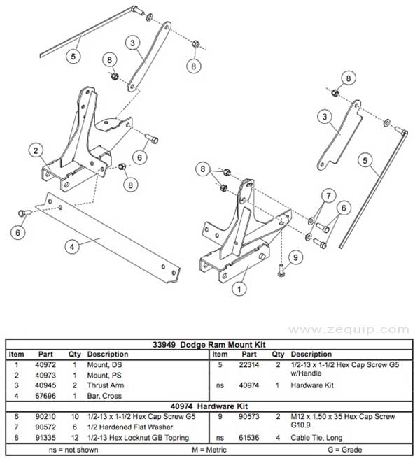 33949 Western Snow Plow Mount Kit Parts Diagram