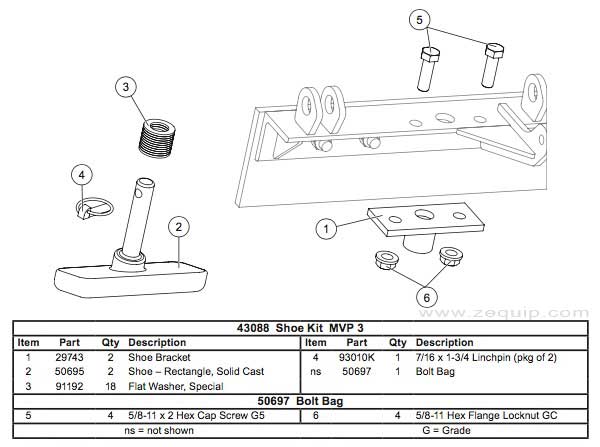 43088 Western Plow Shoe Kit Diagram