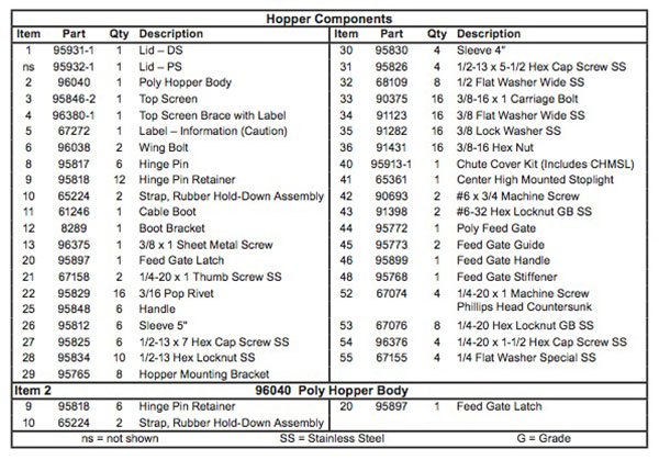 Western Tornado Hopper Parts List